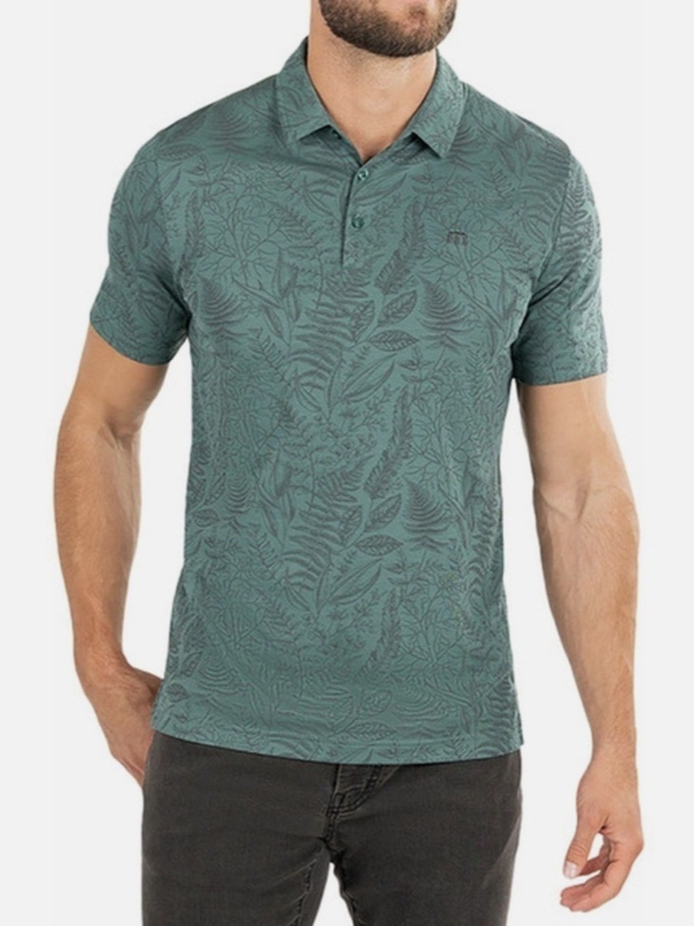 Travis Mathew Teal Leaf-Print Polo